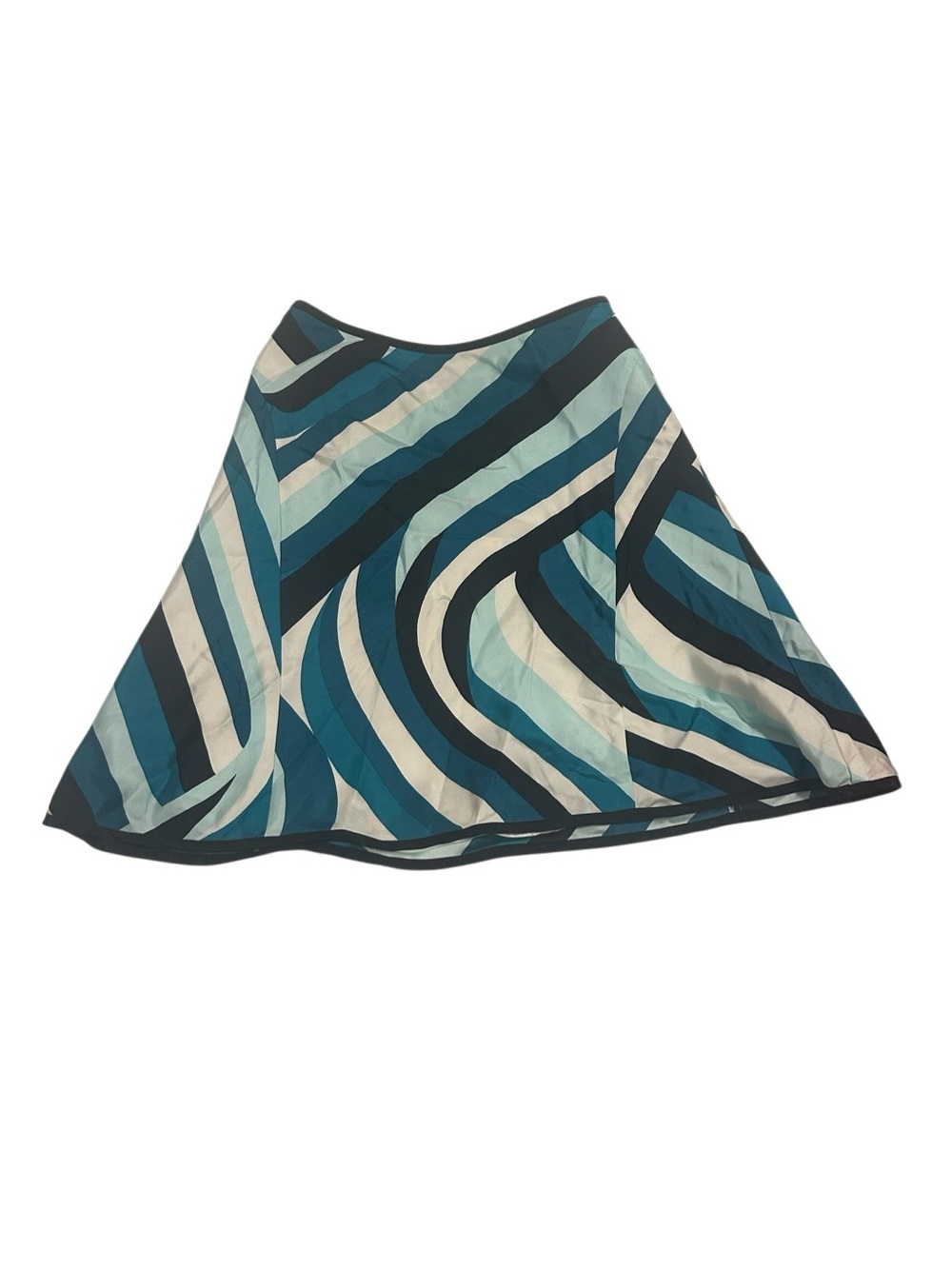 Ann Taylor Silk Teal, Dark Teal and Cream Curved-Stripe Circle Skirt